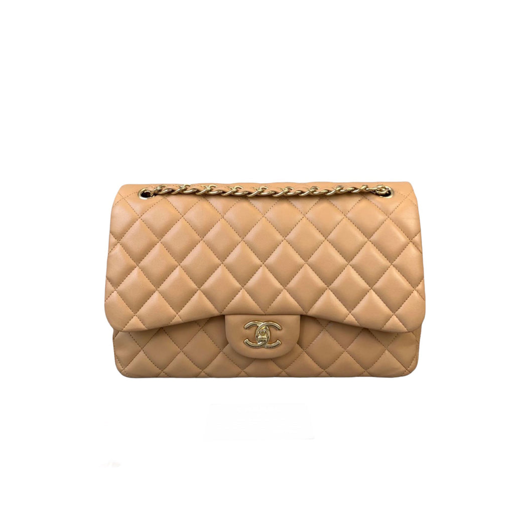 Double Flap Jumbo Dark Beige GHW