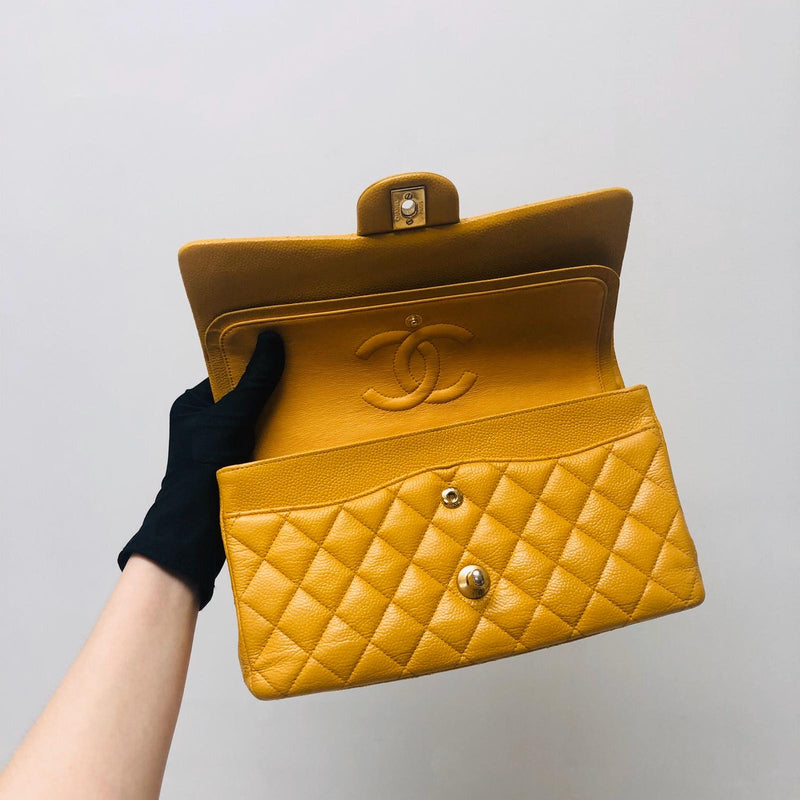 Classic Flap M/L Yellow Lambskin with GHW