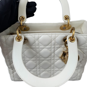 Cannage Lady Dior Medium White GHW