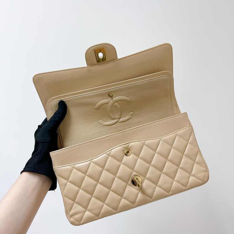 Double Flap Medium Caviar Beige GHW