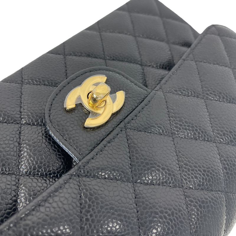 Small Classic Double Flap Caviar Black GHW