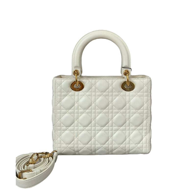 Cannage Lady Dior Medium White GHW