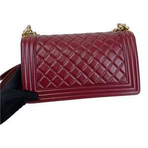Quilted Old Medium Boy Calfskin Dark Red GHW