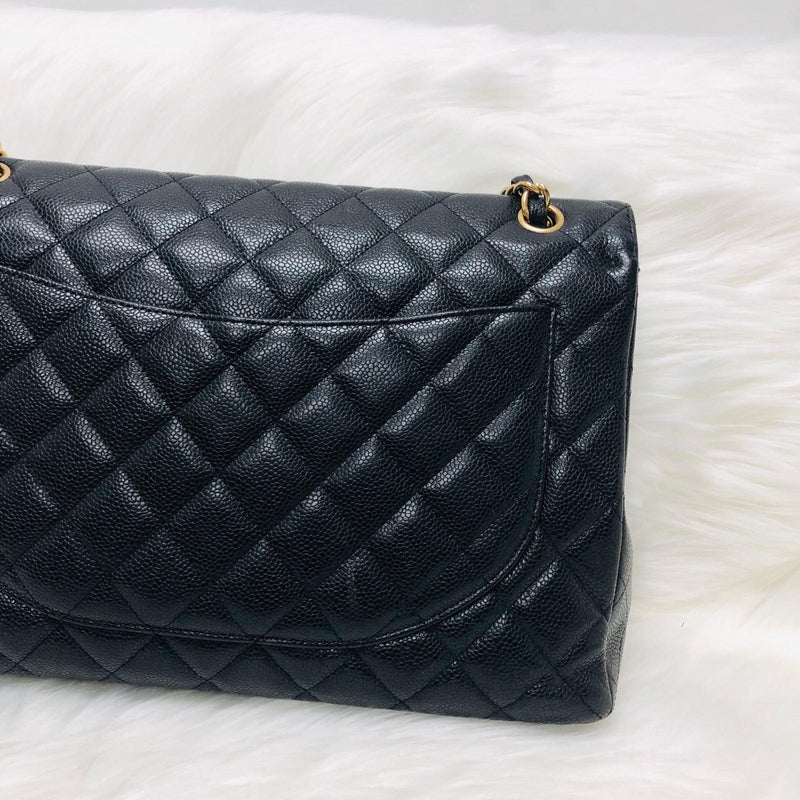 Single Flap Maxi in Black Caviar Leather with GHW