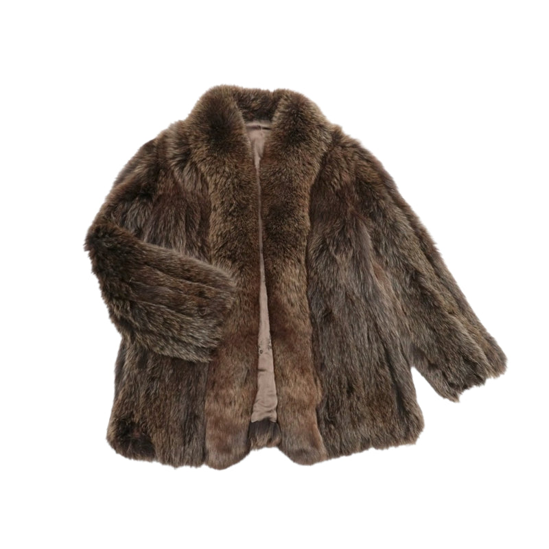 Blue Fox Fur Coat in Brown M