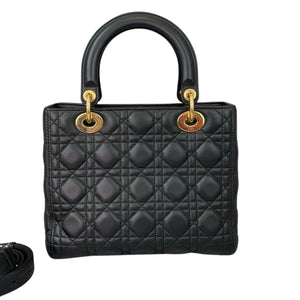 Medium Lady Dior Cannage Lambskin Black GHW