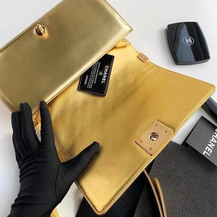 Old Medium Boy Bag in Patent Gold with GHW