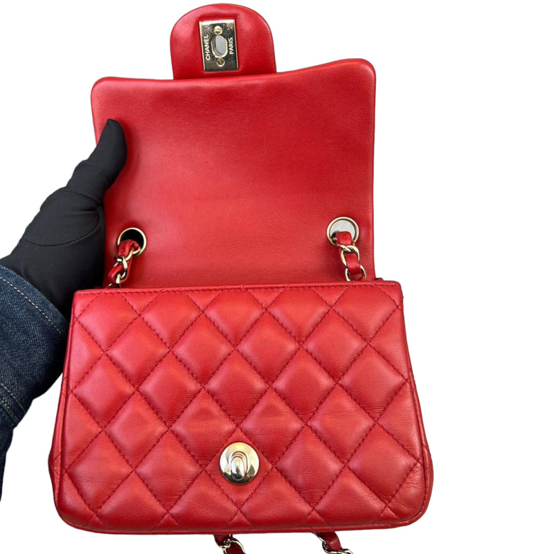 Classic Flap Square Mini Lambskin Red GHW