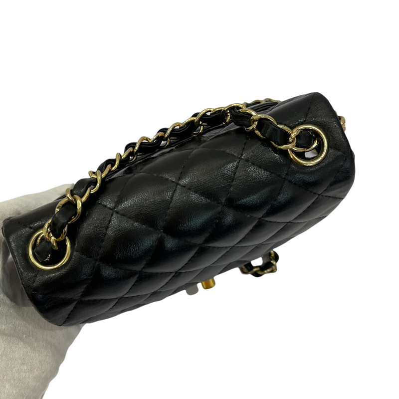 Square Mini Flap Lambskin Black GHW