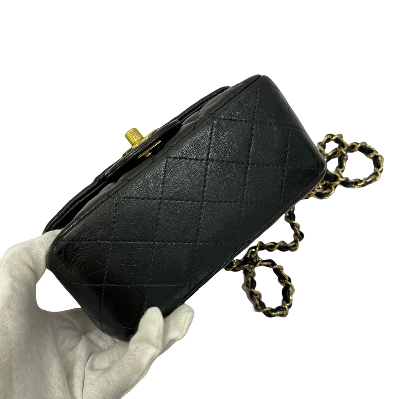Square Mini Flap Lambskin Black GHW