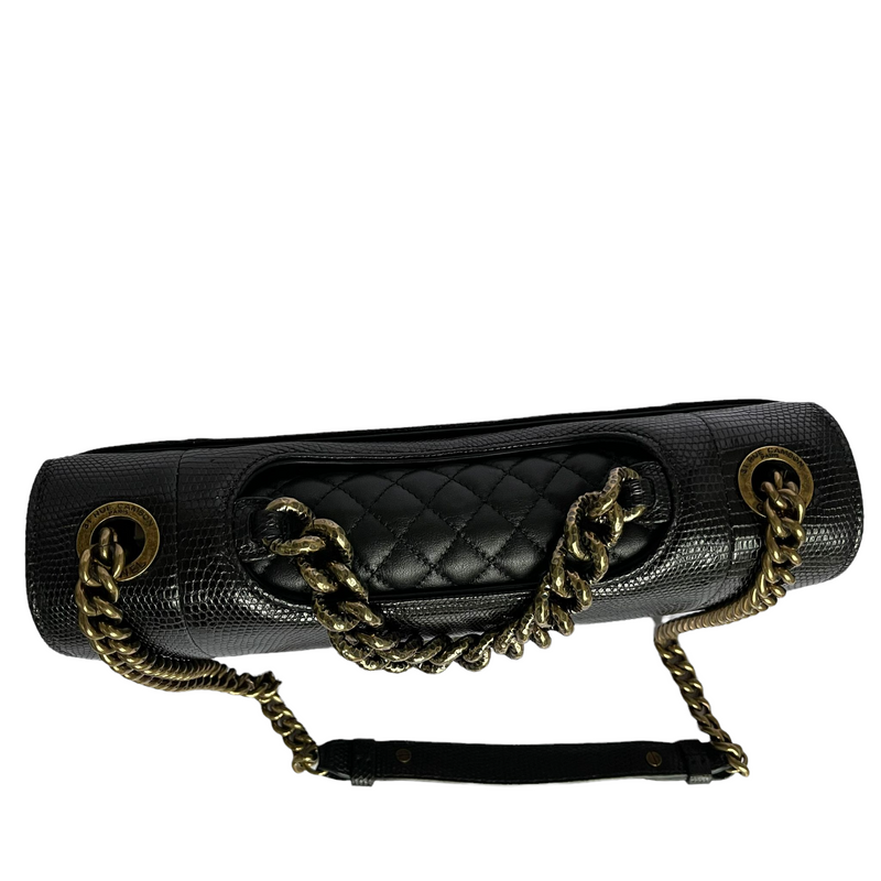 Chanel Black Caviar Lizard Coco Handle Small Flap Bag