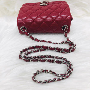 Square Mini Flap Caviar Red SHW