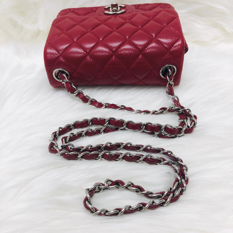 Square Mini Flap Caviar Red SHW