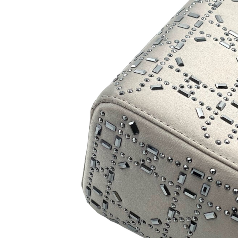 Embellished Satin Mini Lady Dior Grey SHW