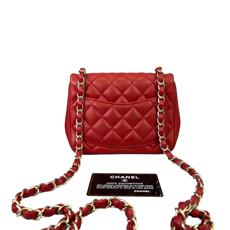 Classic Flap Square Mini Lambskin Red GHW