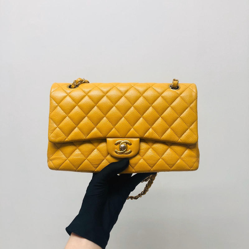 Classic Flap M/L Yellow Lambskin with GHW