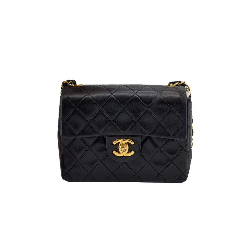 Vintage Mini Square Lambskin Black GHW