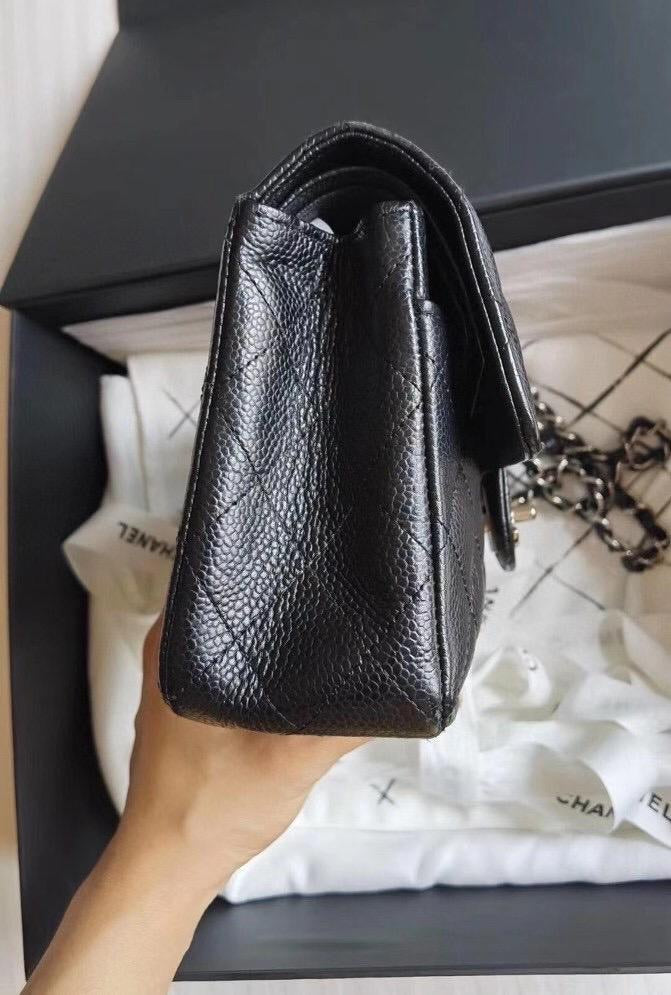 Small Double Flap Bag in Black Caviar with SHW