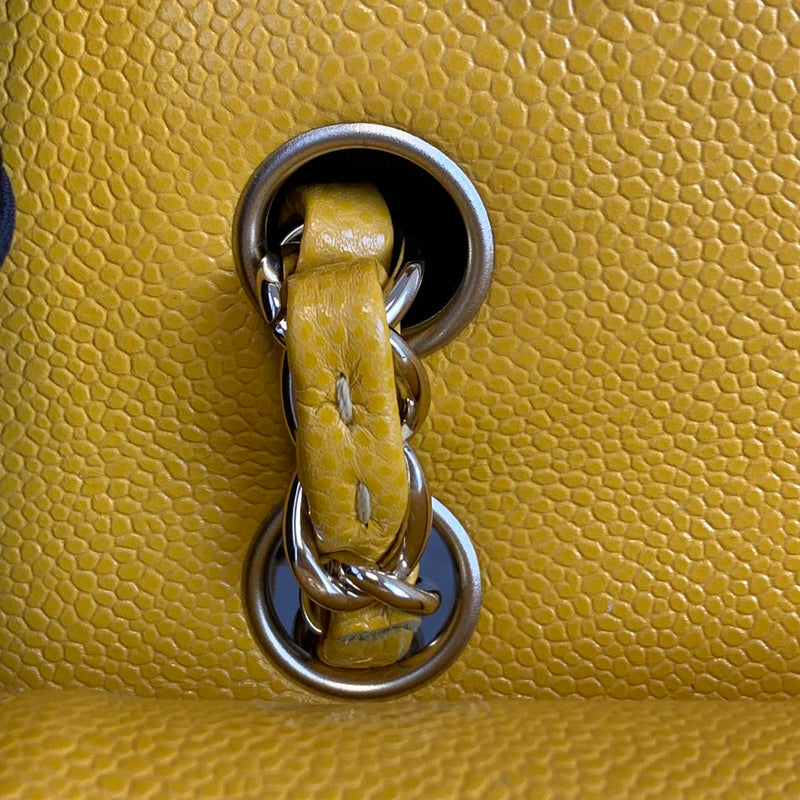 Small Classic Chevron Flap Caviar Yellow SHW