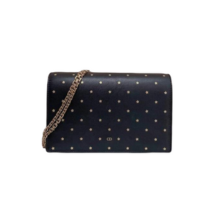 Star Printed Wallet On Chain Leather Black GHW