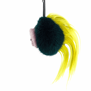 Mink Goat Fur Jungle Monster Bug Charm Black Leather Green Pink Yellow