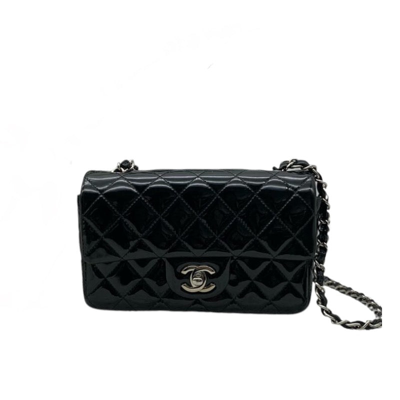 Mini Rectangle Flap Black Patent SHW