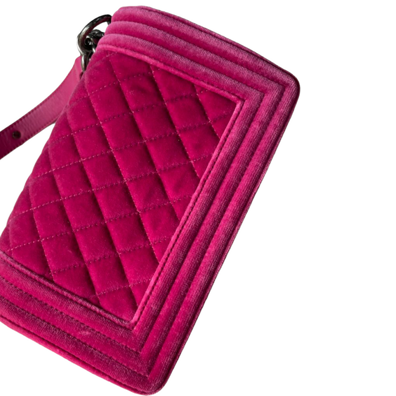 Quilted Boy Bag Small Velvet Hot Pink RHW
