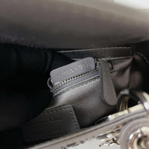 Embellished Cannage Satin Mini Lady Dior Grey