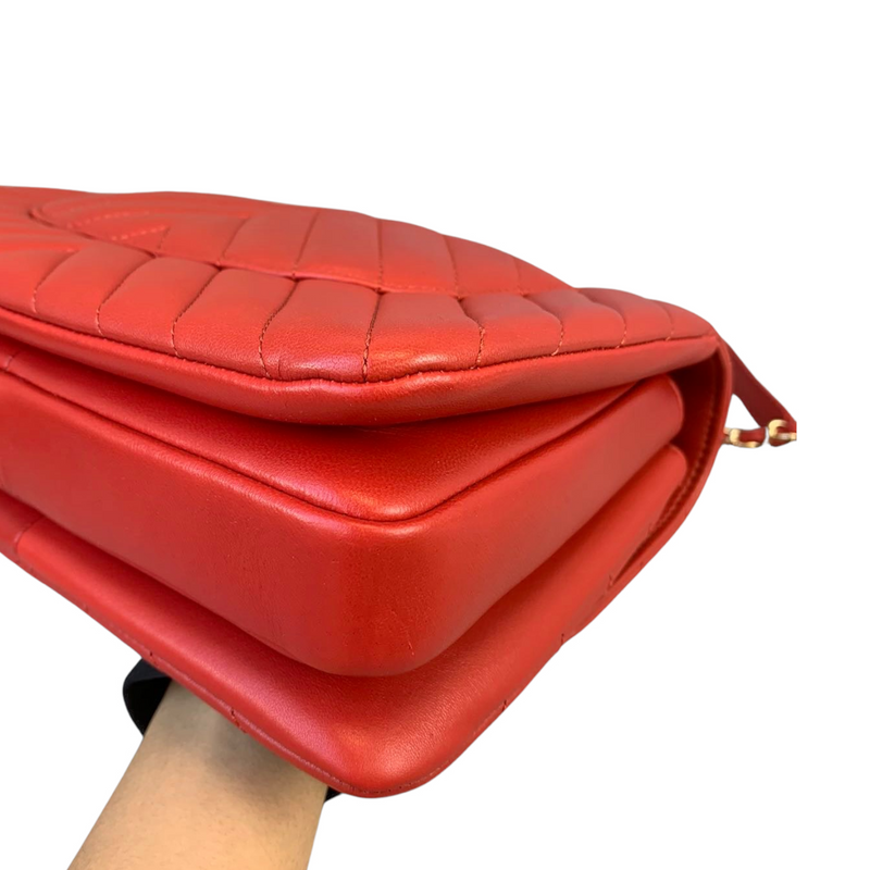 Small Trendy CC Chevron Lambskin Red GHW