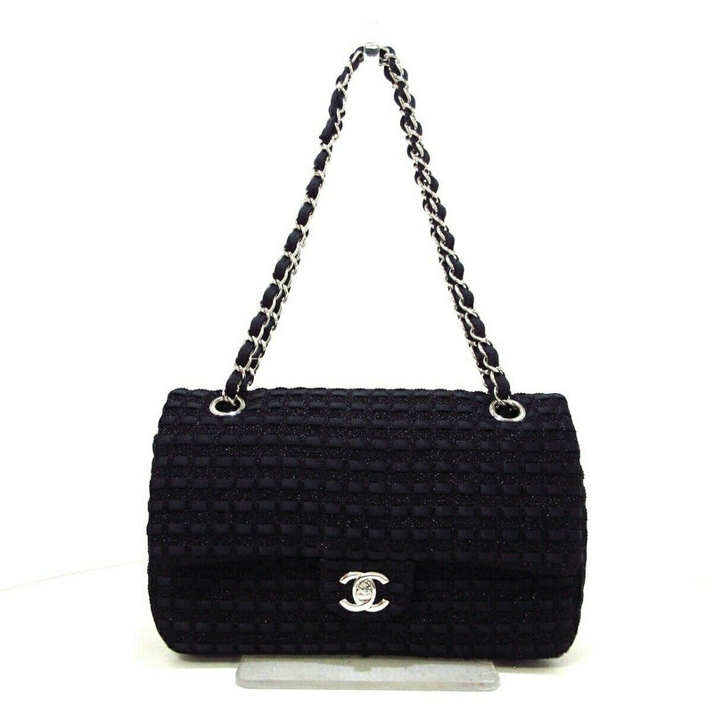 Medium Classic Flap Black Tweed SHW