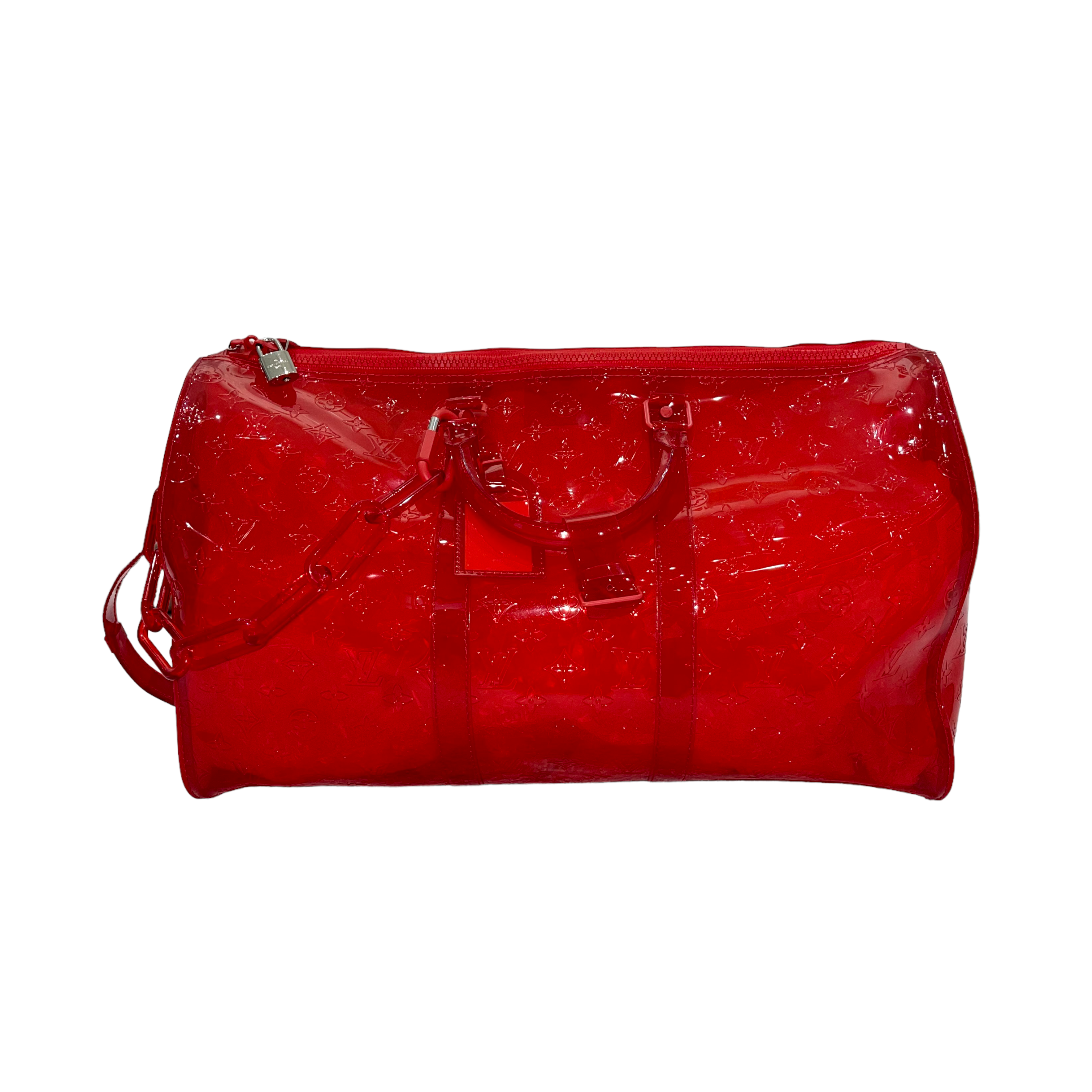 Louis Vuitton Keepall Rgb Clear Ss19 Virgil Abloh Bandouliere 50 Red Pvc  Weekend/Travel Bag Leather Chain Resin ref.290219 - Joli Closet