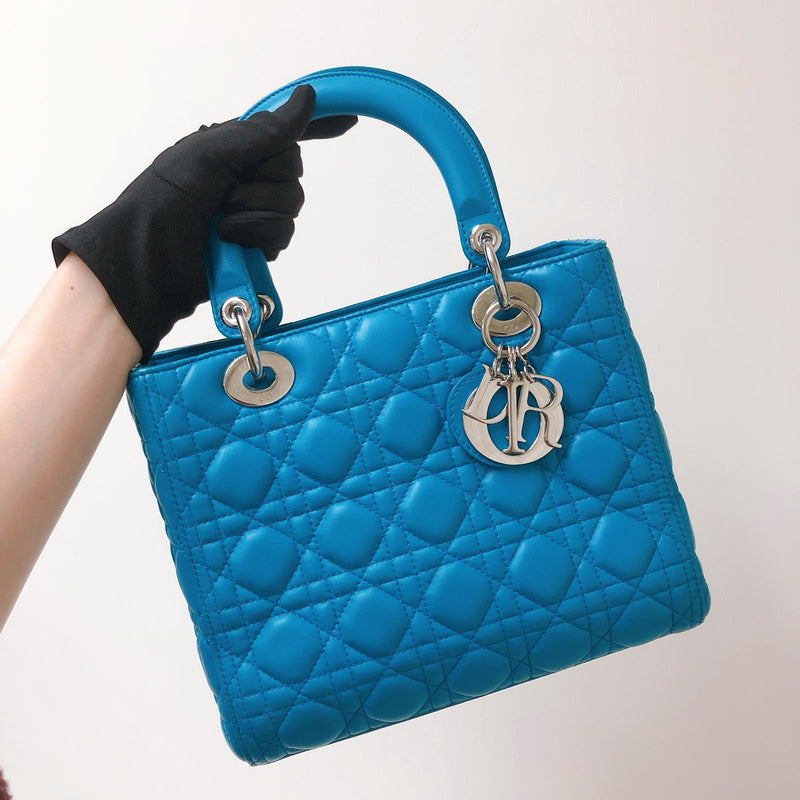 Lady Dior Lambskin Medium Blue SHW