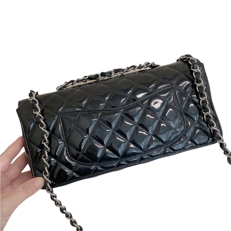 East West Flap Bag Patent Black SHW
