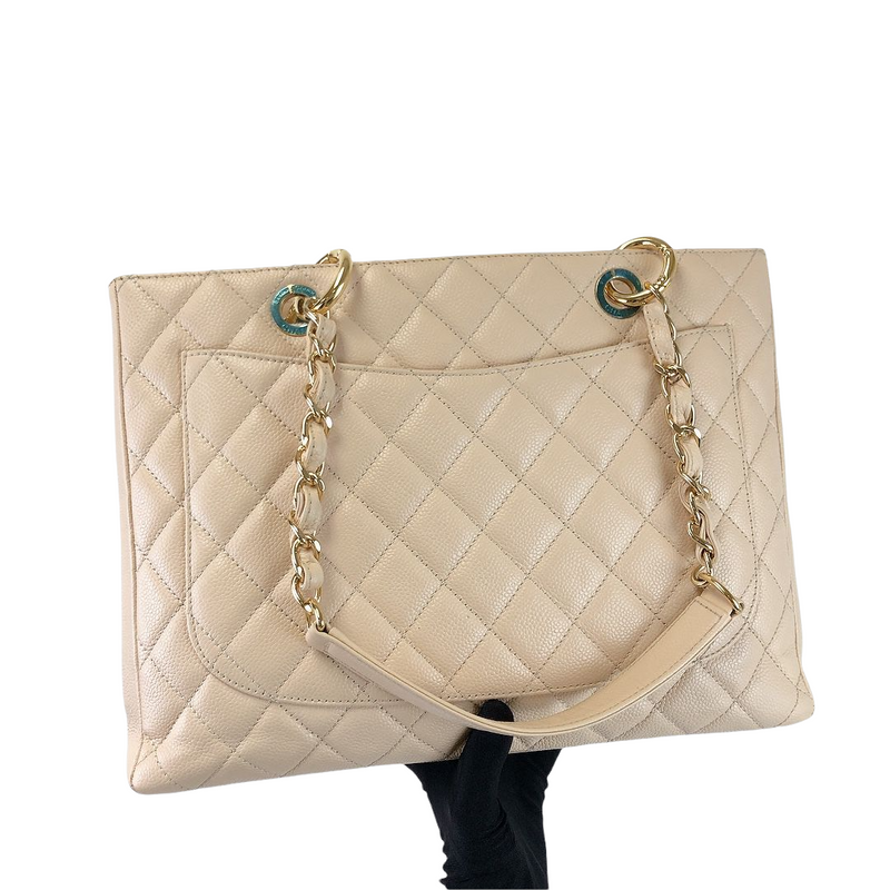 GST Grand Shopping Tote Beige Caviar GHW