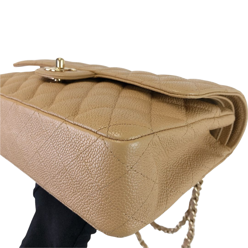 Classic Double Flap Caviar Medium Dark Beige GHW
