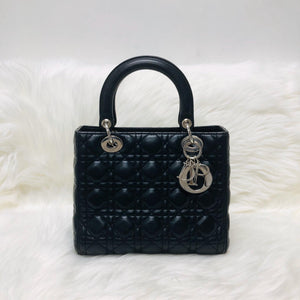 Classic Lambskin Cannage Medium Lady Dior Black Leather Bag