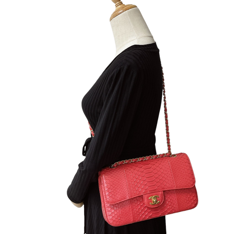 Classic Flap Medium Bag Python Red GHW