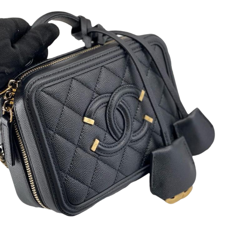 Filigree Vanity Case Caviar Small Black GHW
