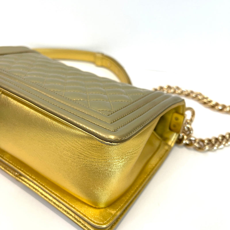 Old Medium Boy Bag in Patent Gold with GHW