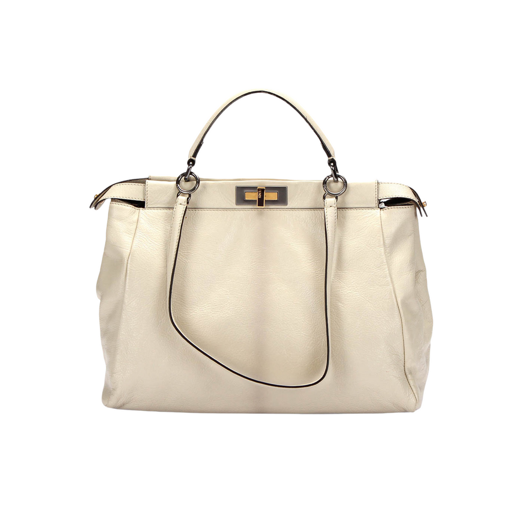 Fendi Peekaboo Leather Satchel White