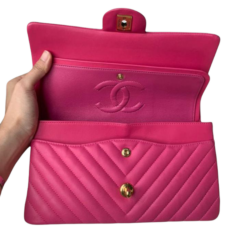 Classic Chevron Double Flap Medium Lambskin Pink GHW