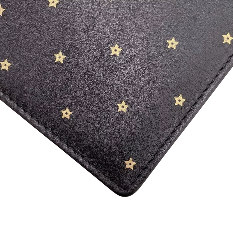 Star Printed Wallet On Chain Leather Black GHW
