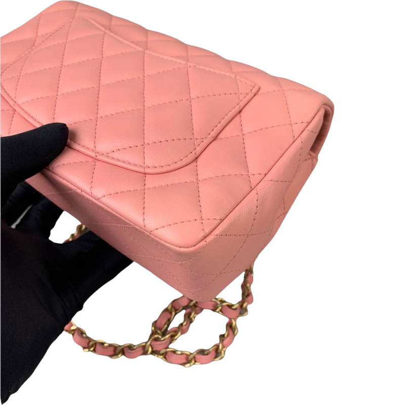 Classic Double Flap Mini Rectangle Lambskin Pink GHW