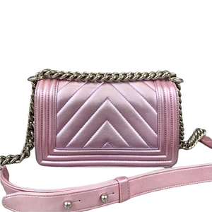 Small Boy Lambskin Iridescent Pink SHW
