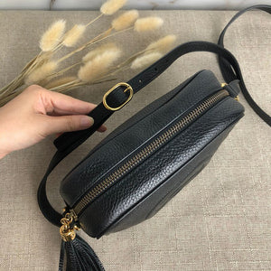 Soho small leather disco bag in black