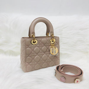 My Lady Dior Lucky Badges Cannage Lambskin Small Bag in Beige with GHW