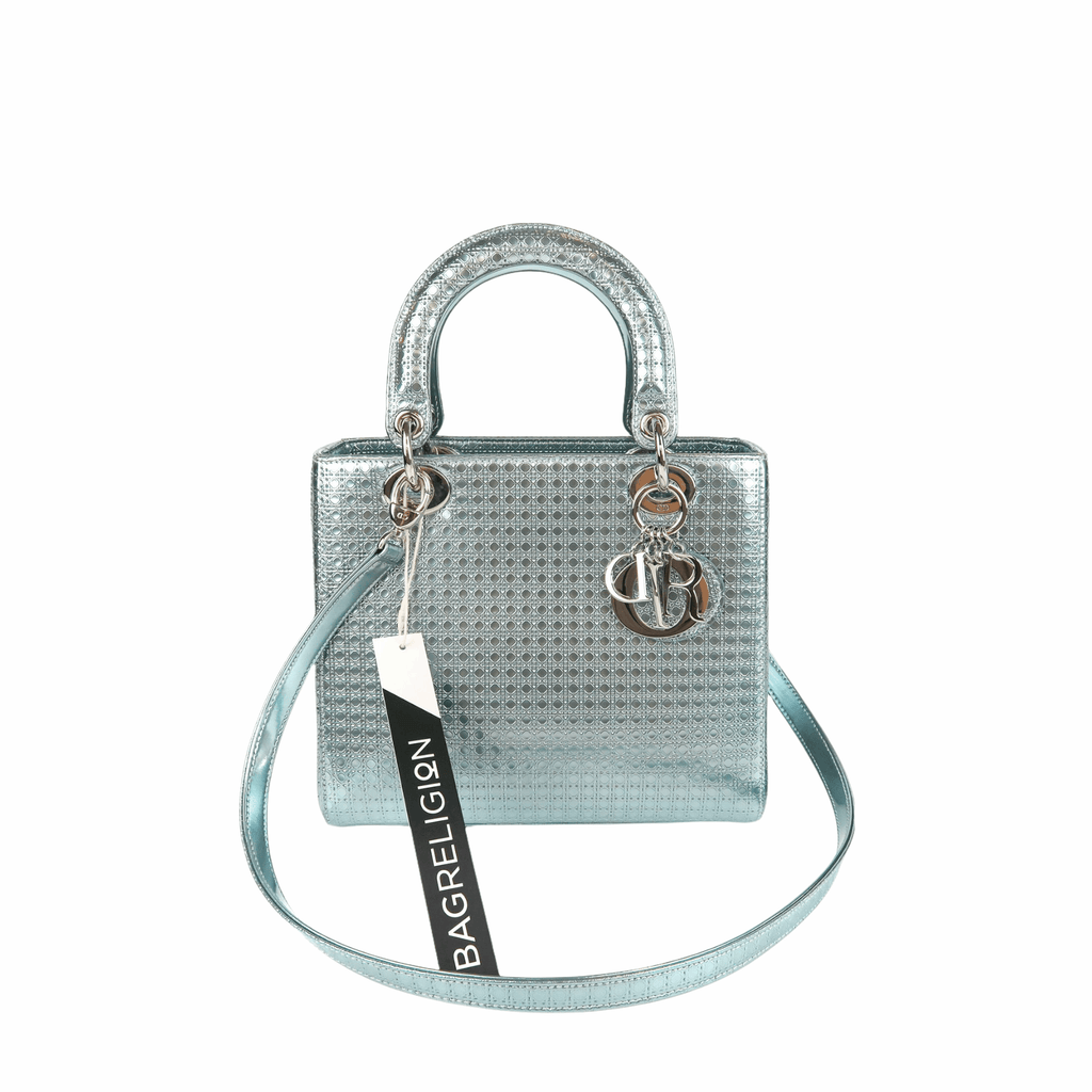 Metallic Micro-Cannage Medium Silver Lady Dior