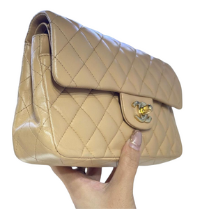 Classic Double Flap Small Lambskin Beige GHW