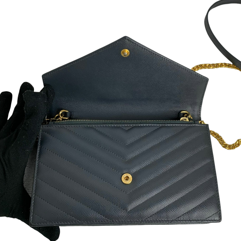 Envelope Wallet on Chain Grained Leather Black GHW