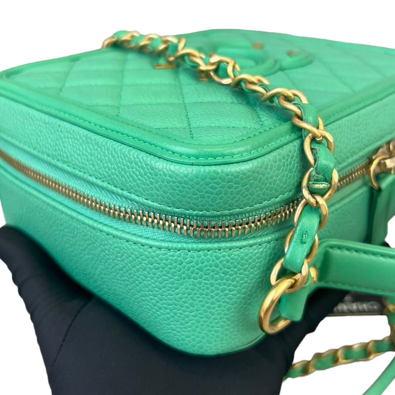 Chanel Blue Watersnake and Tweed CC Filigree Vanity Case Bag at